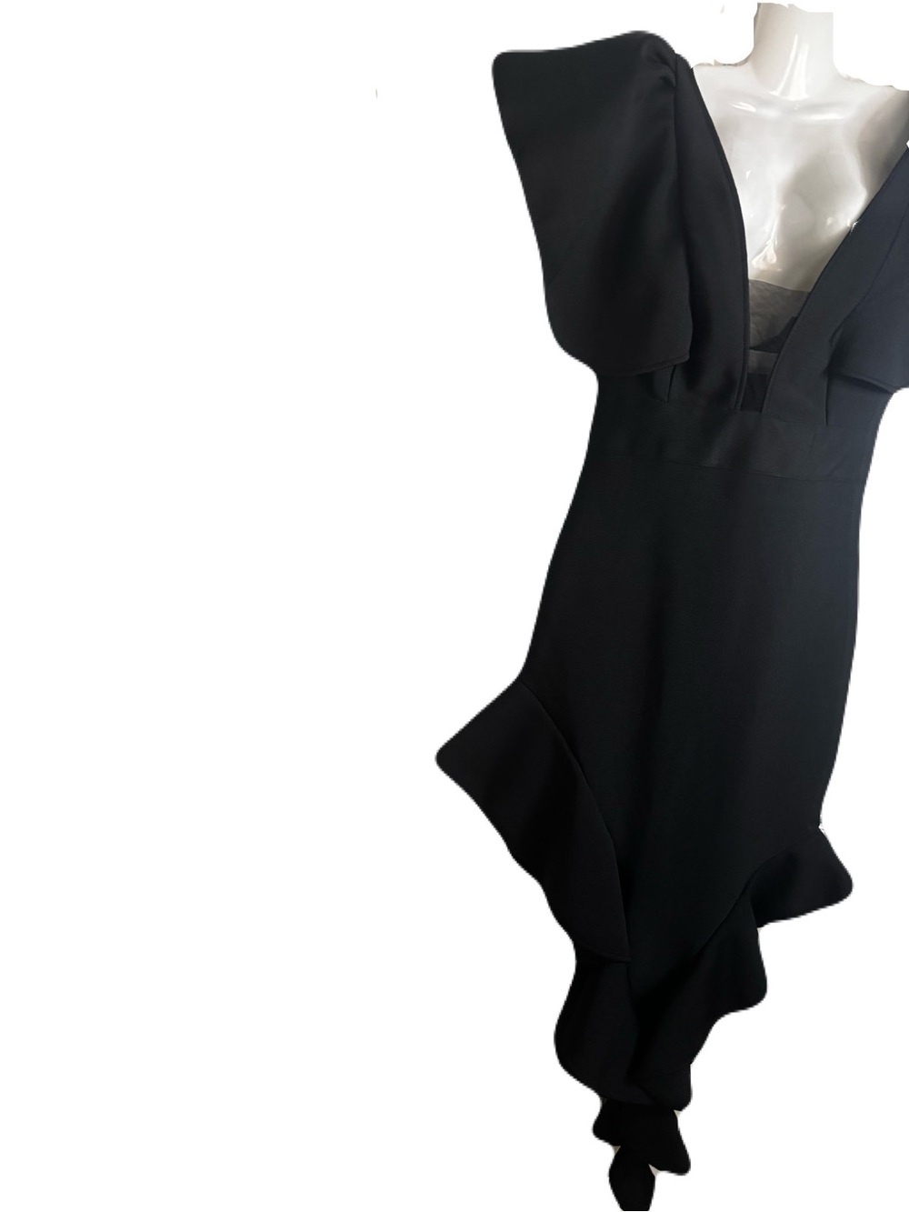 Elegant Black asymmetrical Ruffle Dress with Statement Sleeves - Picture 12 of 16